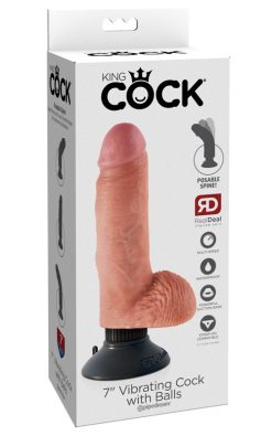 King Cock 7-Inch Vibrating Cock With Balls - Flesh