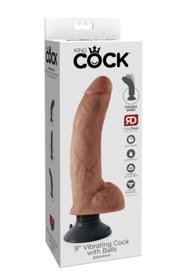 King Cock 9" Vibrating Cock With Balls - Tan
