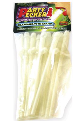 Party Pecker Sipping Straws 10 Pc Bag - Glow in the Dark