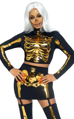 Golden Skeleton Crop Top and Skirt